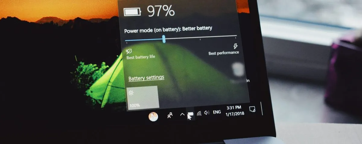 turn-on laptop displaying 97 percent battery