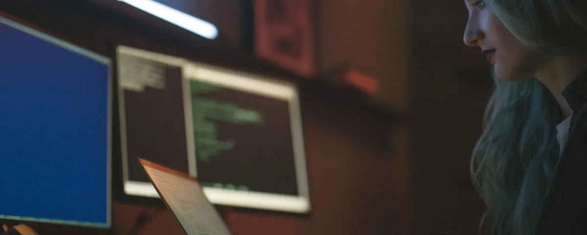 Free Side View of a Woman Using a Laptop Stock Photo